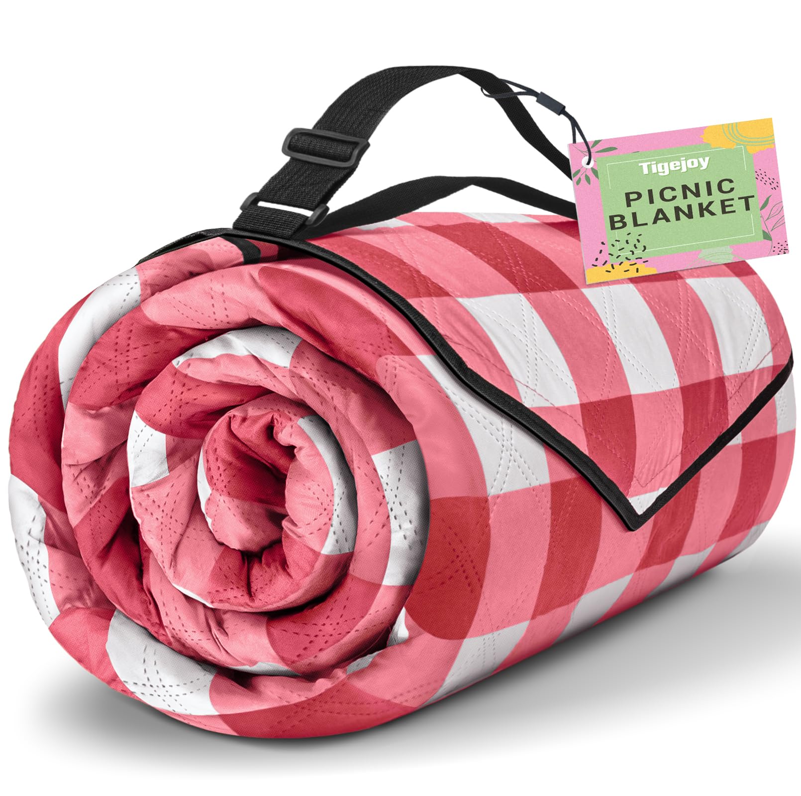 Photo 1 of TigeJoy Extra Large Picnic Blanket Waterproof Foldable 80''x80'', Outdoor Picnic Mat Beach Blanket Sandproof for Park, Grass, Travel, Hiking, Camping Essentials, Gingham Picnic Blanket