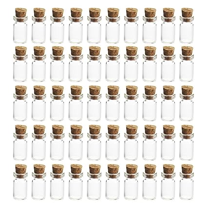 LVPY 50 Stück 5ml Mini Glasflaschen Klein Glasfläschchen mit Korken, 50 Stück Glasflaschen Klein, Nachricht Flaschen?1.2 x 2.