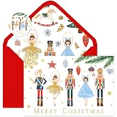 JarThenaAMCS 24 Pack Christmas Cards Pine Branch Nutcracker Ballet Greeting Cards with Envelopes Stickers Xmas Winter Blank Note Card for Holiday Birthday Party Invitations, 4 x 6 Inch