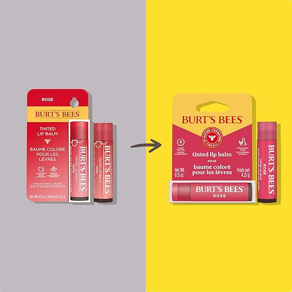 BURT’S BEES LIP TINT BALM, LONG LASTING 2 IN 1 DUO TINTED BALM FORMULA, COLOR INFUSED WITH HYDRATING SHEA BUTTER FOR A NATURAL LOOKING BUILDABLE FINISH, ROSE, 1 TUBE