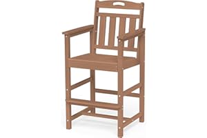 Ciokea Oversized Tall Bar Chair, HDPE Adirondack Outdoor Bar Chair with Footrest, All-Weather Barstool with High Back for Balcony, Bistro, Porch, Deck, Pool, Backyard, Teak