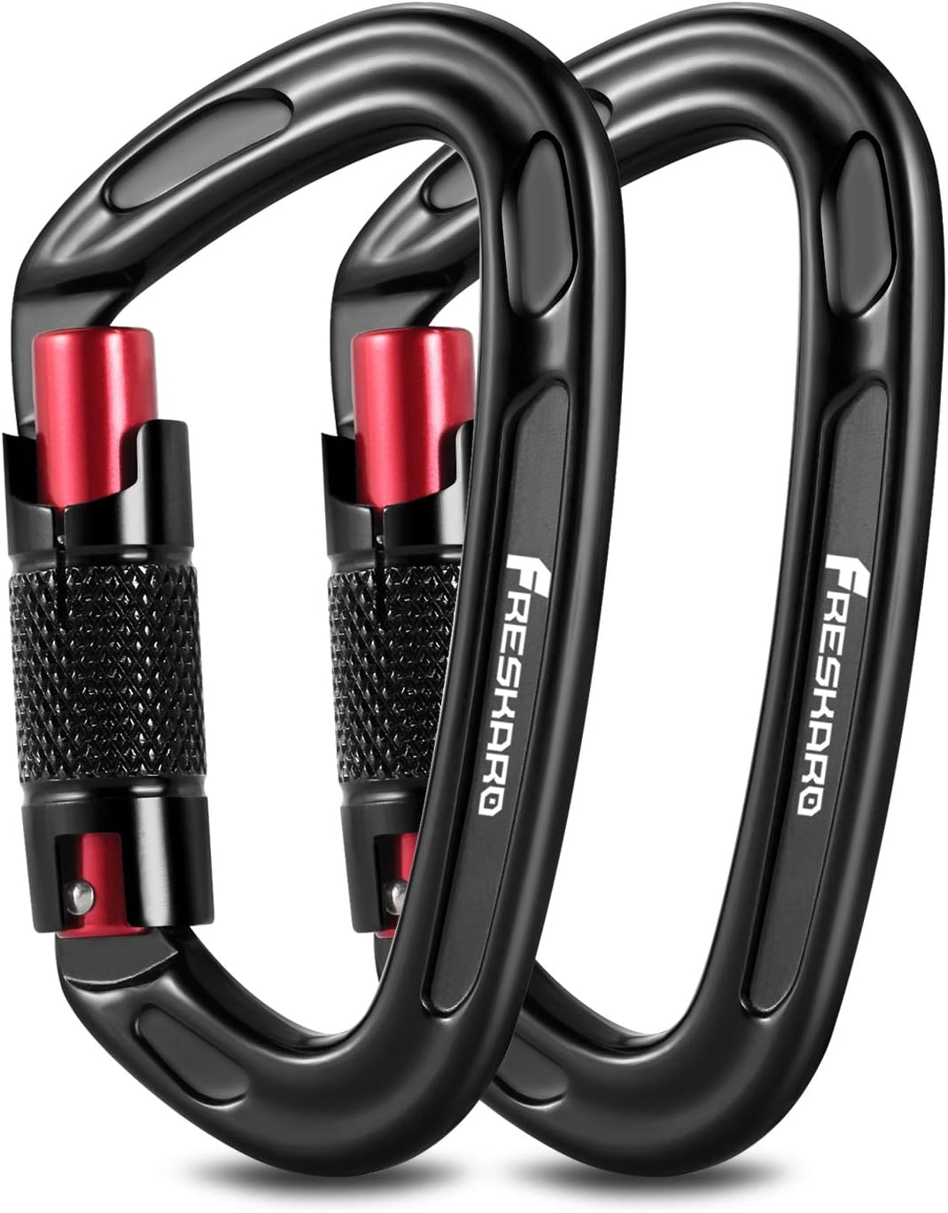 FresKaro UIAA Certified 25KN Auto Locking Climbing Carabiner Clips,Twist Lock and Heavy Duty Carabiners for Rock Climbing, Rappelling and Mountaineering, D Shaped 3.93 Inch, Large Size, Black