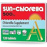 Sun Chlorella 500mg Tablets, 90%+ Pulverized Cell Wall, Non-GMO, 120 Ct | High-Absorption Green Algae Superfood, Whole-Food B12, Vitamin D, Chlorophyll, Plant-Based Protein, Vegan &amp; Gluten-Free
