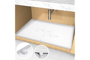AECHY Under Sink Mat, 34" x 22" Silicone Under Sink Liner, Under Kitchen Sink Mat with Unique Drain Hole Design, Waterproof & Flexible Sink Mats for Kitchen, Bathroom and Laundry Room White