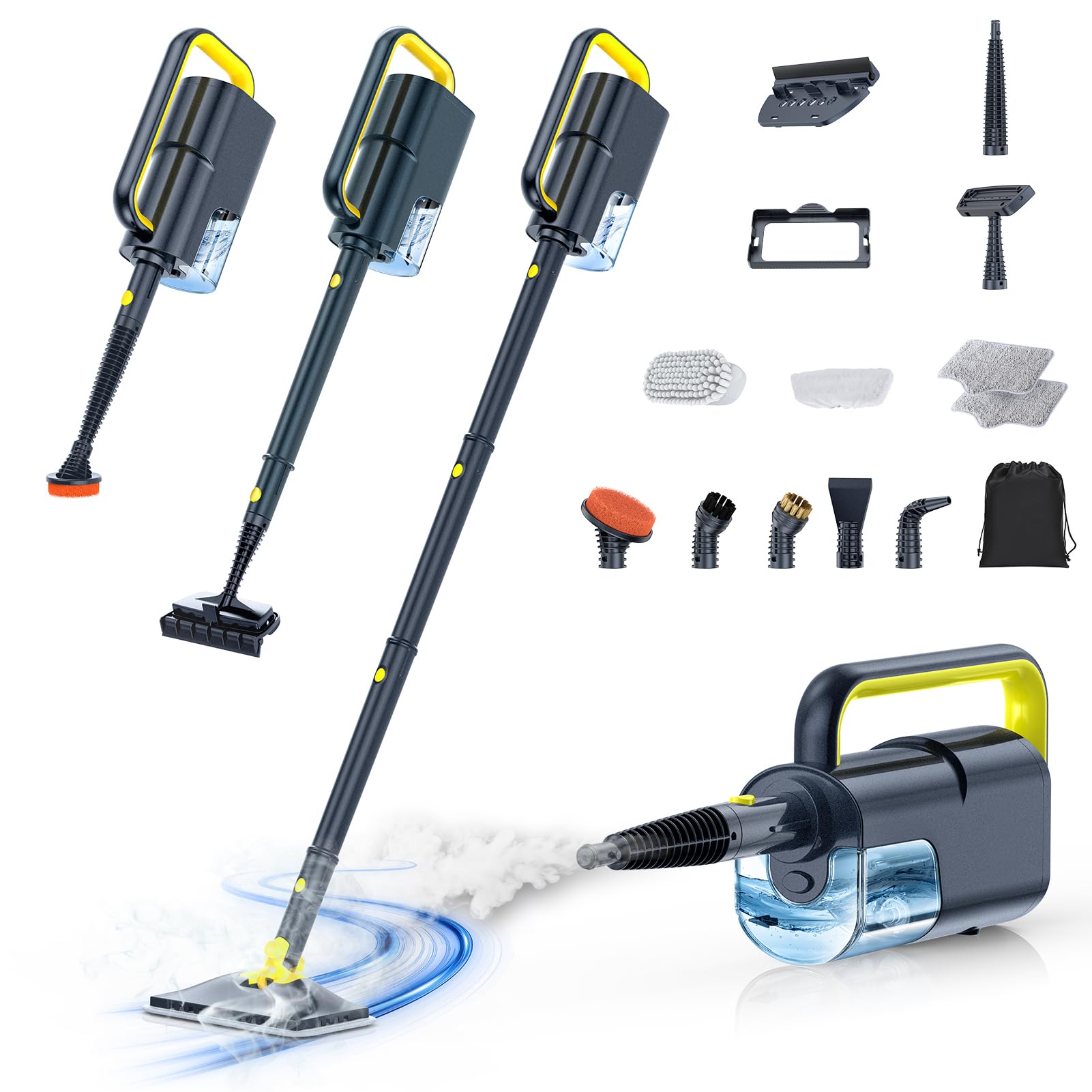 Photo 1 of 10-in-1 Steam Mop with Detachable Handheld Steamer, 350ml Tank, 10s Heat-Up, 248°F Steam Cleaner, 2-Level Control and Swivel Head for Floors, Carpets, Tiles, BBQ grill Multi-Surface Dark Grey