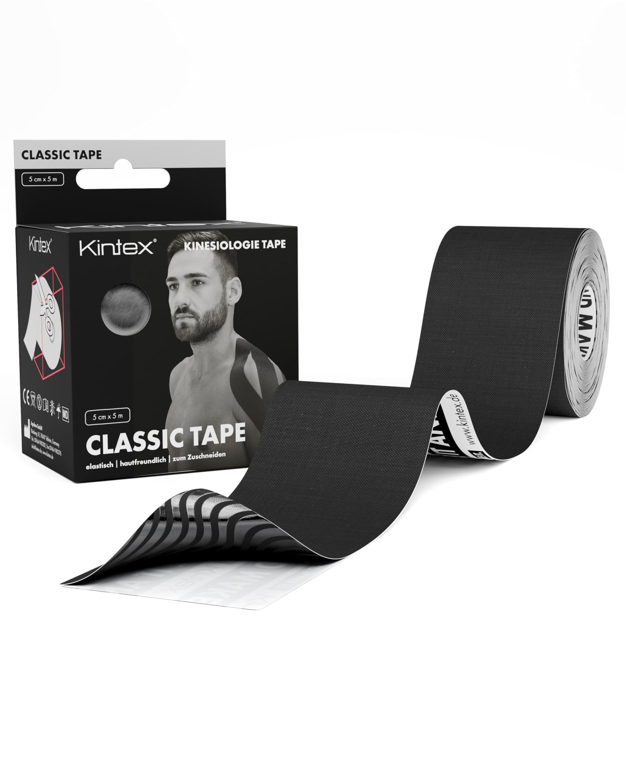 Kintex Kinesiology Tape Classic, 5 cm x 5 m, Skin-Friendly & Waterproof Kinesiology Tape, Physio Tape, Medical Tape, for Sports & Physiotherapy (Black) — image 1