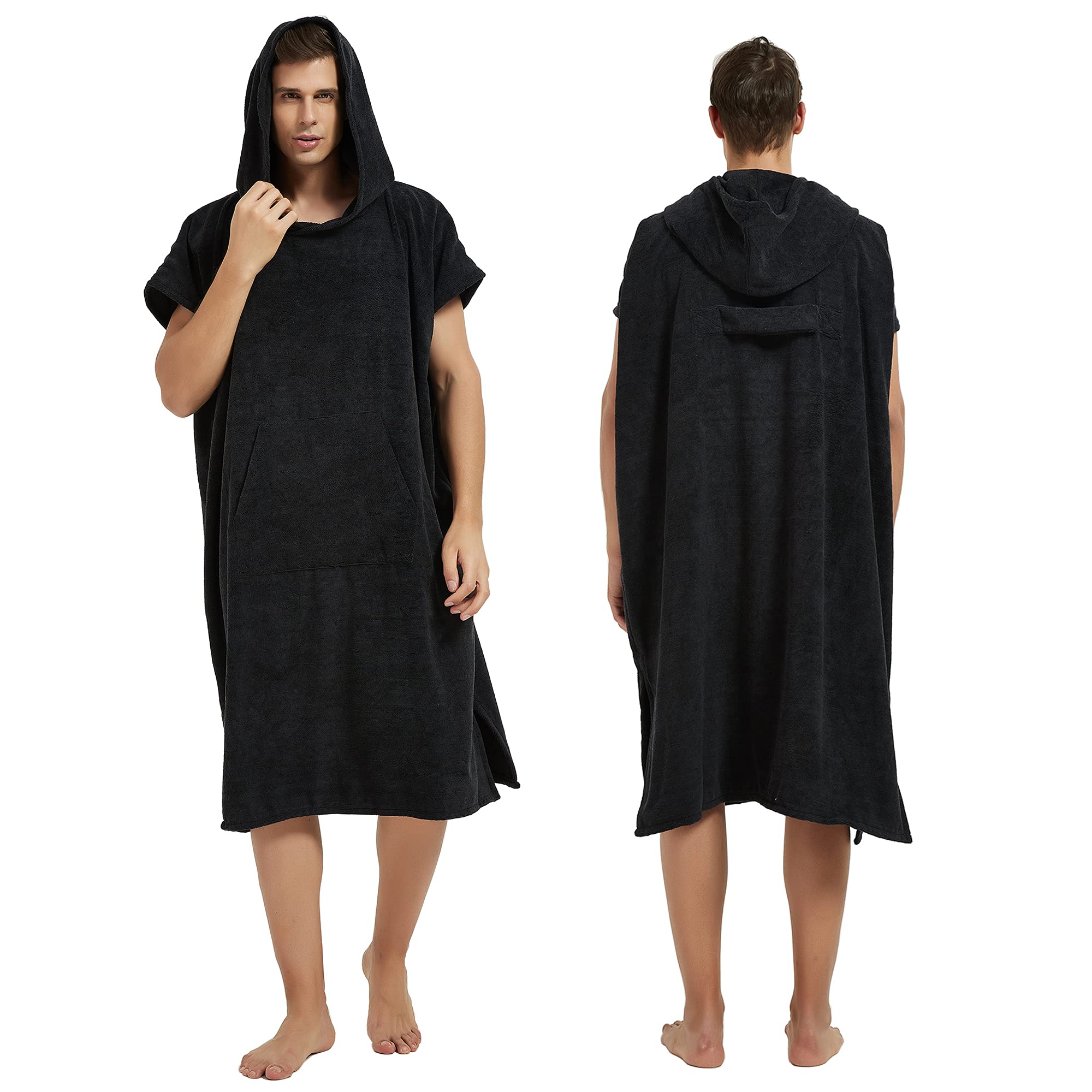 III HHONS Towel Hoodie Poncho Adult Outdoor Beach Towel Hoodie Black Coverup Robe Large Hooded Towels for Adult