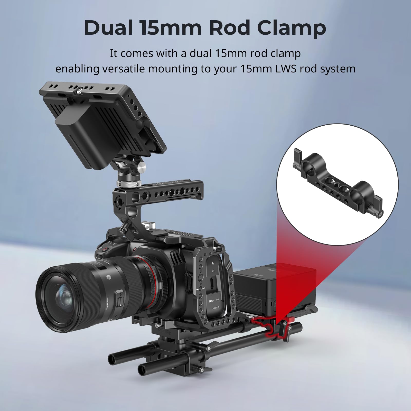 SMALLRIG V Mount Battery Plate, V-Lock Battery Plate with Dual 15mm Rod Clamp, 1/4