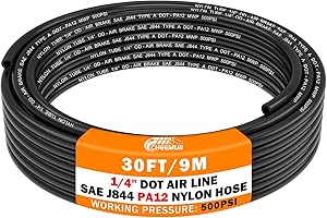 CheeMuii 30 FT 1/4 DOT Air Line 1/4" PA12 Nylon Pneumatic Tubing 9.1 Meter 1/4 Inch OD Pneumatic Air Tubing Pipe Hose Line fo