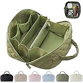 MINGRI Petition Makeup Bag for Travel,Women Cosmetic Bag Quilted Puffer Large Capacity 2Pcs Toiletry Bag Spacious 180°Open Valentine's Day Gift for Toiletries & Brushes with Compartments(Olive Green)