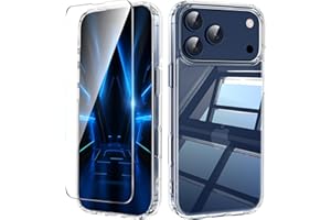 QXC YABUDA Clear Case for iPhone 17 Pro Max with Screen Protector,Never Yellowing Silicone TPU Shockproof Hard PC Back Hybird Protective Phone Cover for 17 Pro Max Phone Cases,Crystal Clear