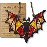 Gothic Bat Decor - Acrylic and Wood Hanging Bats for Wall, Stained Glass Style Ornament for Halloween, Christmas Tree, Home Decor, Gift for Goth Lovers (Red)