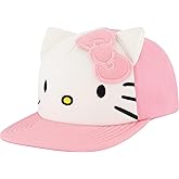 Hello Kitty Baseball Cap, Women's Snapback Hat with Flat Brim and 3D Ribbon and Ears