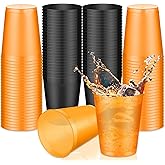 Roshtia 100 PCS Halloween Plastic Party Cups 8 oz Disposable Black Orange Clear Cup Cold Beverage Drinking Punch Candies Fruits Cups for Halloween Table Decor Supplies