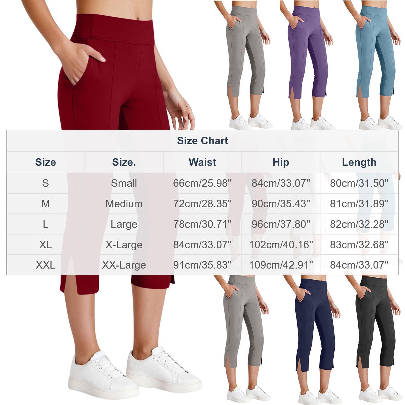 Ladies Cropped Trousers Yoga Pants for Women UK Petite Comfy Summer Three Quarter Length Trousers Stretchy Waist Straight Leg Lounge Yoga Beach Capris Pants with Pockets Cropped Trousers for Workout