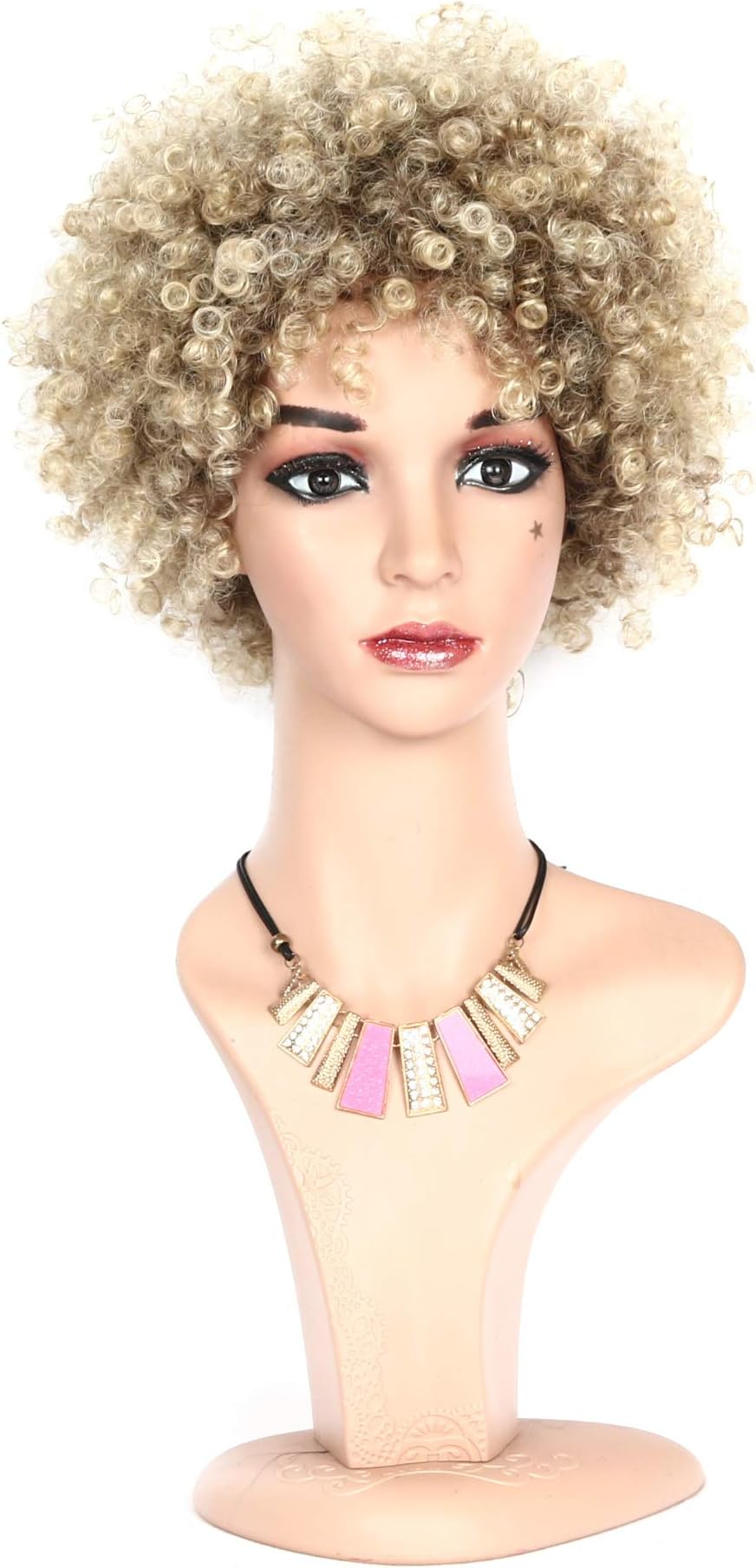 DANSEE Afro Short Kinky Curly Wig,Afro Kinkys Synthetic Curly Hair Wig Heat Resistant Fiber Hair Daily Part Wig Specially for Black Women with Wig Cap
