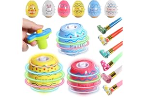 HARKTA Easter Eggs Toys,6Pack Easter Egg Spinning Tops with Flash & Music,Easter Gifts for Kids Easter Basket Essentials Stuffers,Easter Egg Hunt Party Favors Supplies Prize,Extra Gift of 6PCS Party Blowers