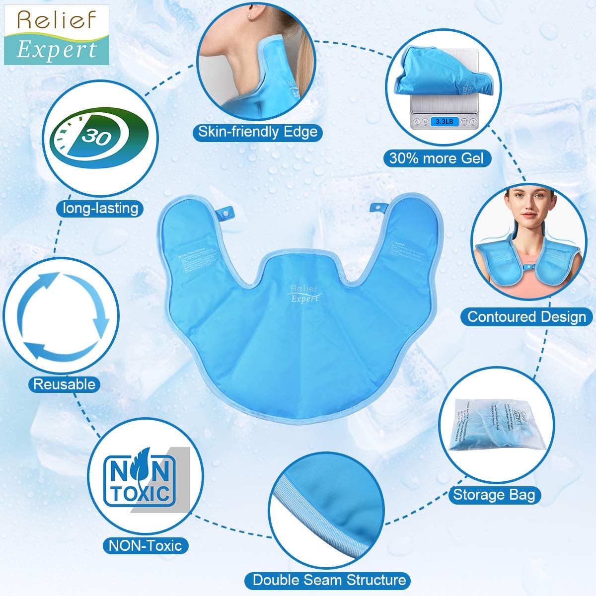 Relief Expert Large Neck Shoulder Ice Pack for Injuries Reusable Gel Cold Pack Wrap for Upper Back Pain Relief Cold Compress Therapy for Swelling, Bruises, Surgery: Health & Personal Care