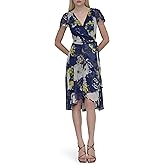DKNY Womens Flutter Sleeve Surplice Tie Fit & Flare Midi Dress