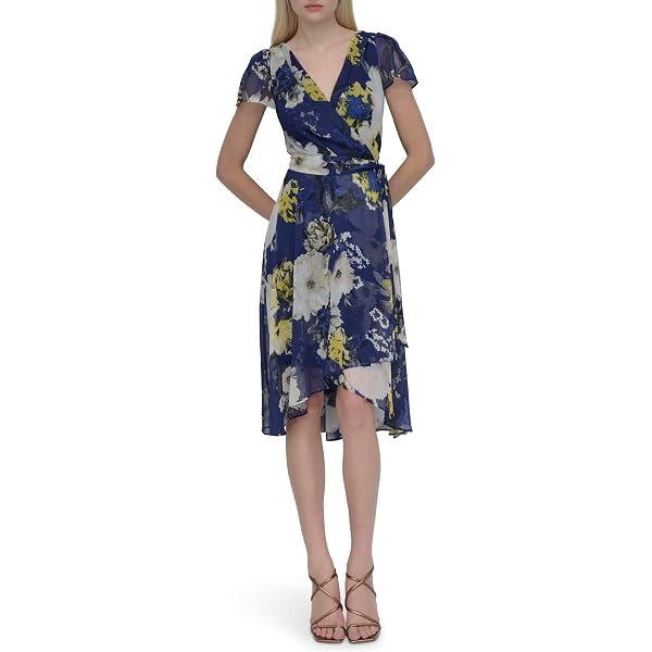 DKNY Women's Dresses MIDI,Navy/Coral, 12 at Amazon Women's Clothing store
