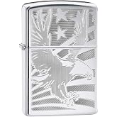 Zippo Lighter: Eagle and American Flag, Engraved - High Polish Chrome 80745
