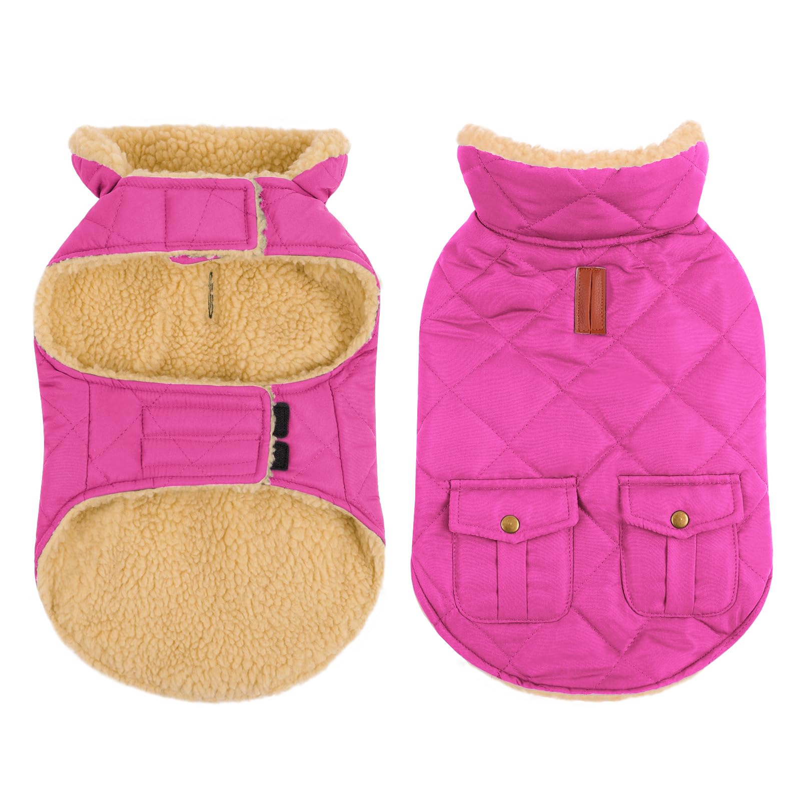 CITÉTOILE Dog Coat – Water-Resistant & Windproof Dog Jacket with Sherpa Lining, Leash Hole & Pockets | Warm Winter Dog Costume for Small, Medium & Large Dogs, Pink, XS