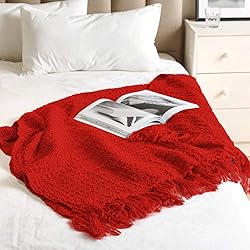 PANDATEX Thick Chunky Red Knitted Throw Blanket for