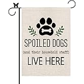 Dog Garden Flag Spoiled Dogs Vertical Burlap Double Sided There Household Staff Live Here Outdoor Decor Yard Lawn Home Decoration 12.5 x 18 Inch