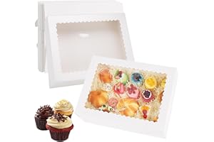 10 Sets Sheet Cake Boxes with Lids, Large 19x14x4 Inch Rectangle Quarter Sheet Cake Boxes with Window for Bakery Cakes Packag