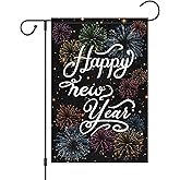 Louise Maelys Happy New Year Garden Flag Double Sided Firework 12x18 Inch Small Burlap Welcome Winter Holiday Yard Outdoor Outside House Decor