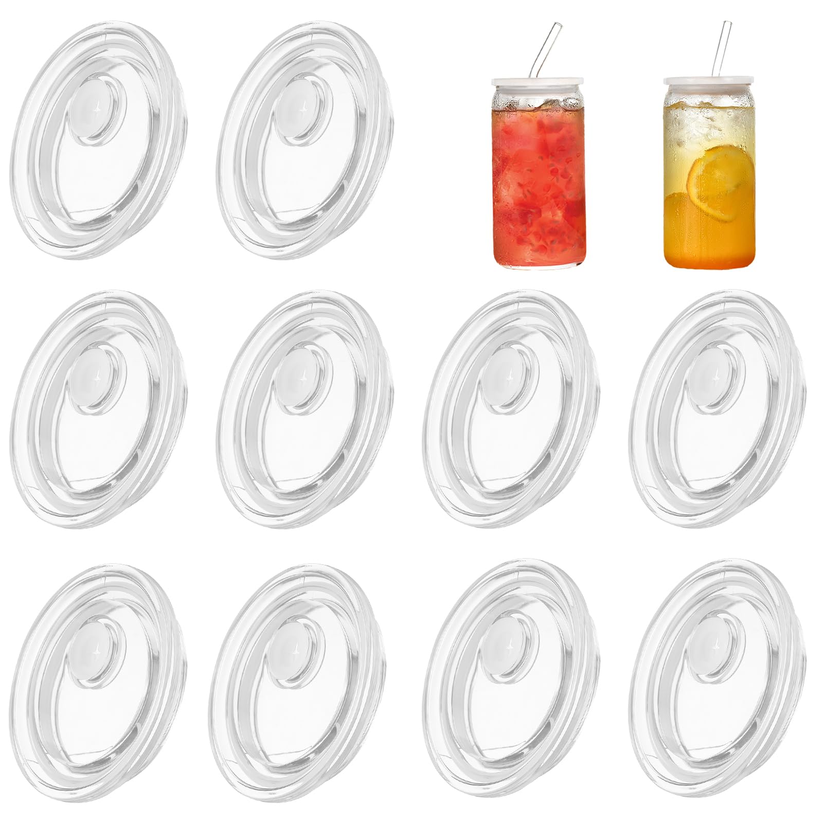 Photo 1 of 10 Pcs Acrylic Lids for 16 oz/20 oz Glass Cups?Spill-Proof Reusable Lids for Coffee Mugs Smoothie Beer Can Glasses(Transparent)
