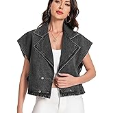 Mars Guard Women's Oversized Denim Vest Jean Cropped Casual Lightweight Jacket,Perfect for Spring Summer Outfits