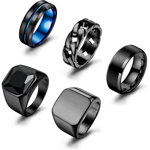 Men’s ring Black Men's Ring, Stainless Steel with Cubic Zirconia, Size