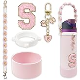 SITKOL Silicone Boot Cute Monogram Set Compatible with Owala Water Bottle 24 oz, 32 oz, 40 oz - Perfect Letter Owala Accessories for Owala Tumbler, Owala Free Sip, Pink Owala, Black Owala