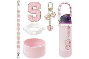 SITKOL Silicone Boot Cute Monogram Set Compatible with Owala Water Bottle 24 oz, 32 oz, 40 oz - Perfect Letter Owala Accessories for Owala Tumbler, Owala Free Sip, Pink Owala, Black Owala