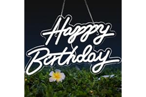 DENGDUODUO Happy Birthday Neon Sign for Wall Decor, LED Happy Birthday Light Up Sign, USB Powered Dimmable Neon Light for Birthday Party Decorations Backdrop, White