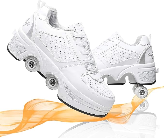 Roller Shoes Retractable Skating Shoes Quad Roller Skates Boots, 2in1