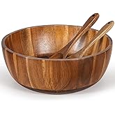 MYRAINBOW Wooden Salad Bowl Set 11.8 Inch – Acacia Large Wood Salad Bowl with Wooden Serving Utensils, Big Salad Bowls for Fruits, Food Serving & Hosting Family Gatherings