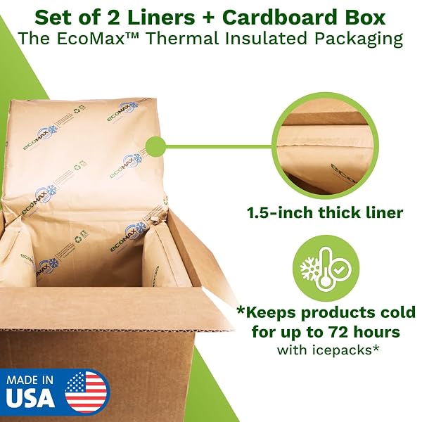 IDL PACKAGING 10″ X 10″ X 10″ INSULATED SHIPPING BOX, 1.5-GALLON CAPACITY, PACK OF 1 – INCLUDES ECOMAX™ THERMAL-PAPER LINERS, ABSORB CONDENSATION – FOR FROZEN FOOD, MEAT, OR FISH