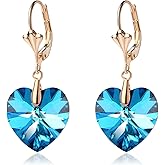 Austrian Crystal Heart Drop Leverback Earrings for Women Fashion Dangle Earring 14K Rose Gold Plated Hypoallergenic Jewelry
