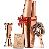 Mixology & Craft Cocktail Shaker Set Boston Shaker, Strainer and Japanese Jigger, Portable Bar Set for Home Bartending (Copper)