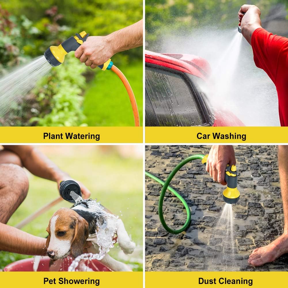 Accenter Water Hose Nozzle Water Spray Nozzle Heavy Duty Plastic Garden Hose Nozzle with 8 Patterns of Spray Perfect for Watering Plants Lawns, Washing Cars, Showering Dogs Yellow : Garden & Outdoor