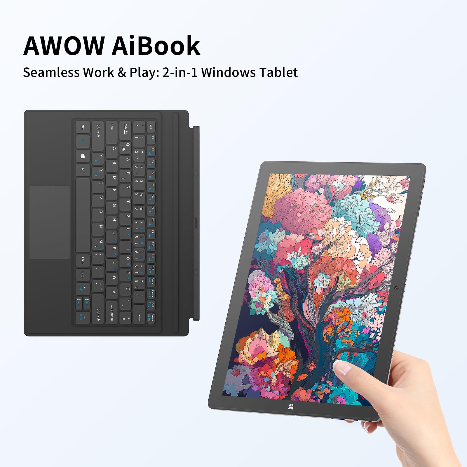 AWOW Tableta Windows 2 en 1 de 10,1 con teclado, procesador Intel N100, 12 GB de RAM DDR5, 256 GB de almacenamiento, portátil con pantalla táctil desmontable, Windows 11, WiFi de doble banda, Bluetooth, USB 3.0, HDMI, cámaras duales AWOW Tableta Windows 2 en 1 de 10,1 con teclado, procesador Intel N100, 12 GB de RAM DDR5, 256 GB de almacenamiento, portátil con pantalla táctil desmontable, Windows 11, WiFi de doble banda, Bluetooth, USB 3.0, HDMI, cámaras duales