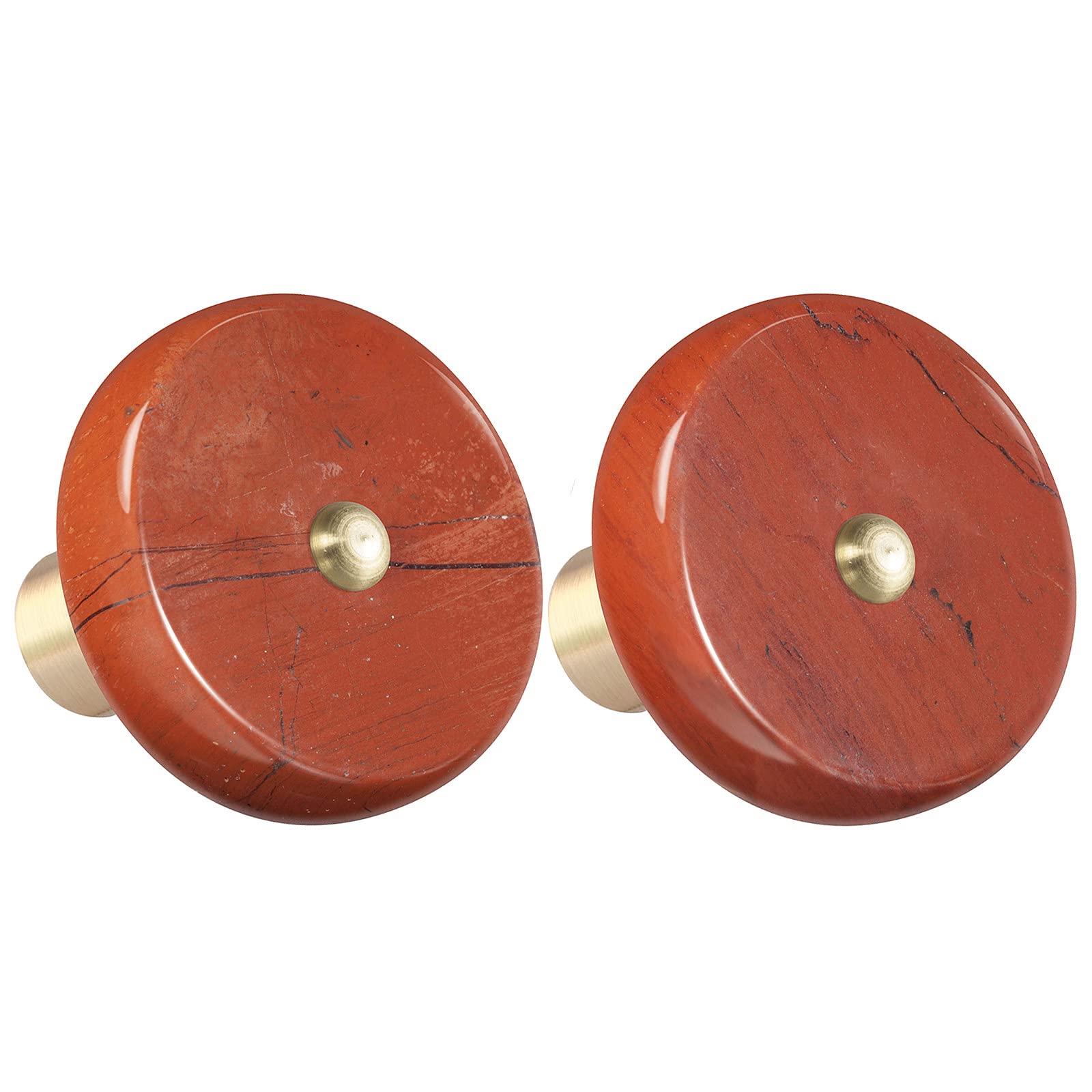 Nupuyai 2pcs Red Jasper Crystal Drawer Knobs with Screws, Round Healing Stone Decorative Cabinet Pulls Handle for Dresser Home Office