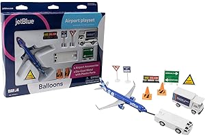 Daron 12-Piece jetBlue A321 Balloons Livery Airport Die-Cast Metal and Plastic Airplane, Vehicles, and Accessories Playset Toy and Collectible, for Age 3+
