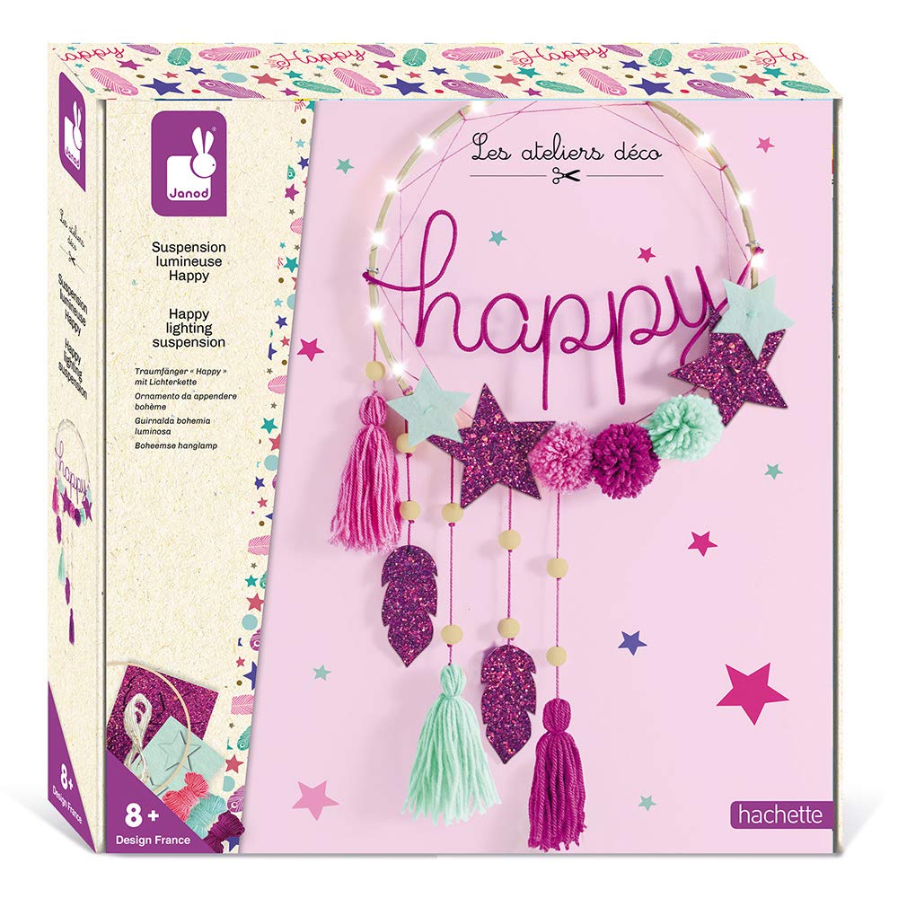 Janod - Happy Wall Light To Make - Les Ateliers Déco - Kid's Creative Leisure Kit - Teaches Fine Motor Skills and Creativity - Ages 8 and up - J07927