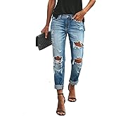 Lalasgal Women's Distressed Mid Waisted Boyfriend Jeans Loose Fit Ripped Stretchy Denim Pants