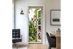 Door Stickers Peel and Stick Door Decal Curious Giraffe Sticking Its Head Open Window Cute Funny Wall Removable Mural Wallpap