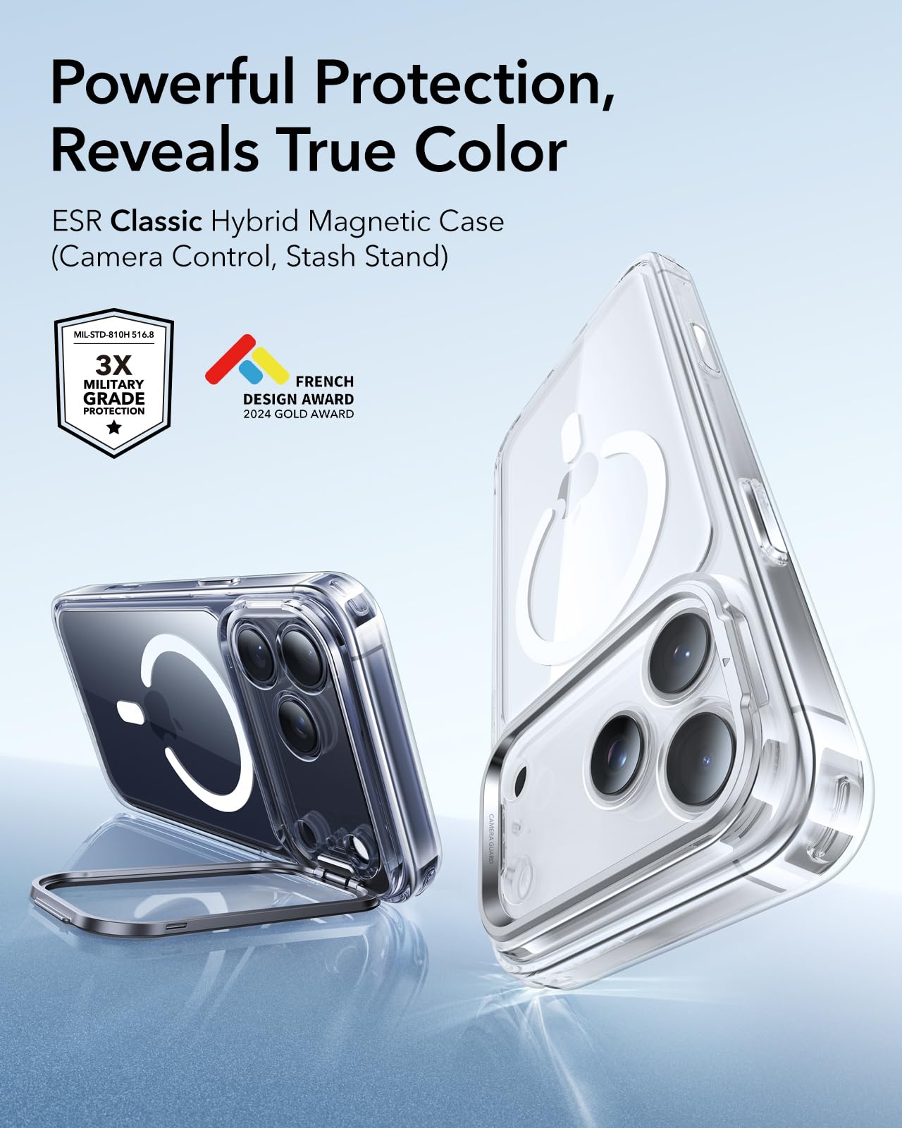 ESR for iPhone 17 Pro Max Case with Stash Stand, Camera Control Cover Compatible with MagSafe, Military-Grade Drop Protection Phone Case for iPhone 17 Pro Max, Scratch-Resistant Back Cover, Clear