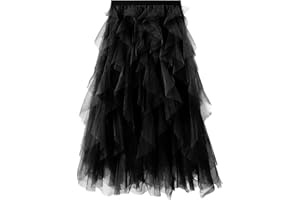 SHEJIZE Women's A Line Tulle Midi Skirt Tutu Tiered Petticoat Skirts Tea-Length Elastic Waist Tutu Skirts